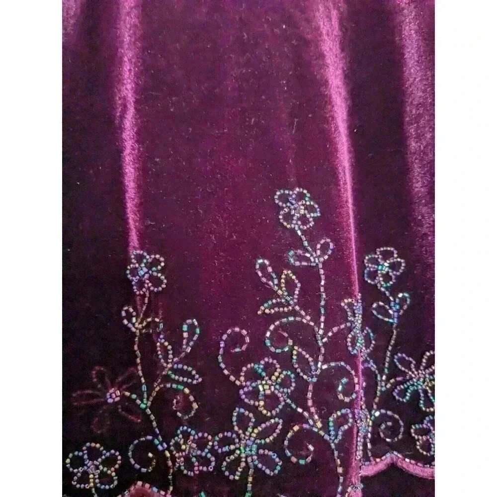 Vintage Burgundy Velvet Bead Embroidered Dress Size 14P Karen Kwong - Picture 2 of 7
